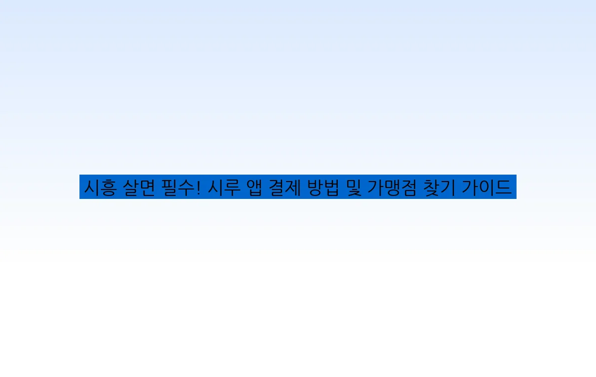 시흥 살면 필수! 시루 앱 결제 방법 및 가맹점 찾기 가이드