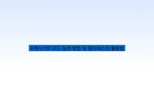 유튜브 PIP 모드 설정 방법 및 멀티태스킹 활용법